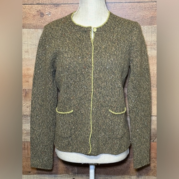 Talbots Sweaters - 🌻 Talbots Wool Angora Blend Snap Front Green Knit Sweater Cardigan - Small